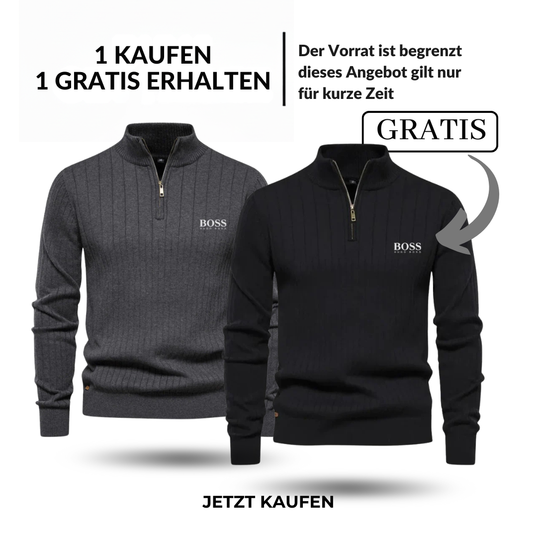 BOSS™ Vertikal gerippter Zip-Neck-Pullover