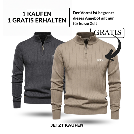 BOSS™ Vertikal gerippter Zip-Neck-Pullover